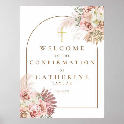 Floral Pampas Grass Confirmation Welcome Sign Poster (Vorne)