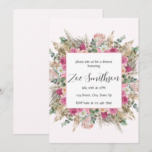 Floral Pampas Grass Einladung (Vorne/Hinten)