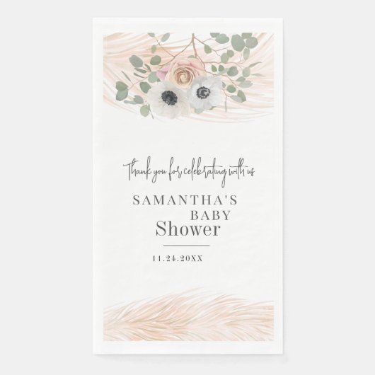 Floral Pampas Grass Modern Girl Baby Dusche Serviette (Vorderseite)