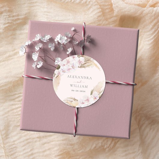 Floral Pampas Grass Tropical Wedding Runder Aufkleber