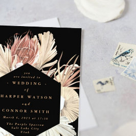 Floral Pampas Grass Tropischer Dschungel Schwarz Einladung