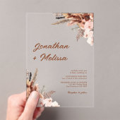 Floral Pampas Rustic Terracotta Script Wedding Acryleinladungen (Insitu (Handheld))
