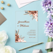 Floral Pampas Rustic Terracotta Script Wedding Acryleinladungen (In Situ (Hochzeit))