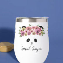Floral Panda Bear Girl Name Thermal Wine Tumbler
