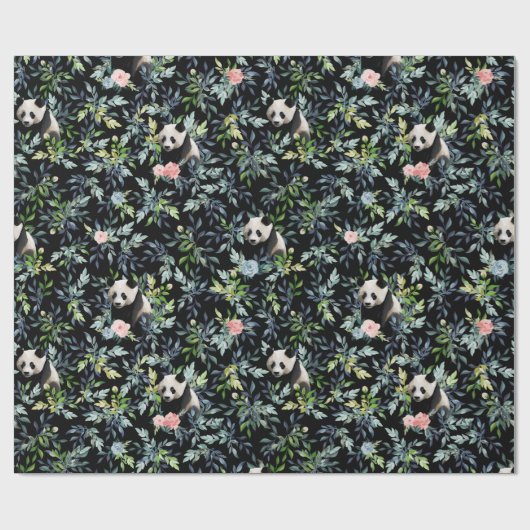 Floral Panda Muster Geschenkpapier (Flach)