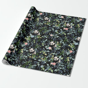 Floral Panda Muster Geschenkpapier
