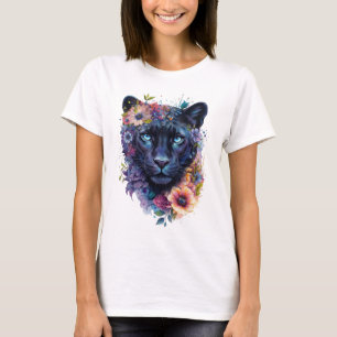 Floral Panther Kunst Design   Farbiger schwarzer P T-Shirt