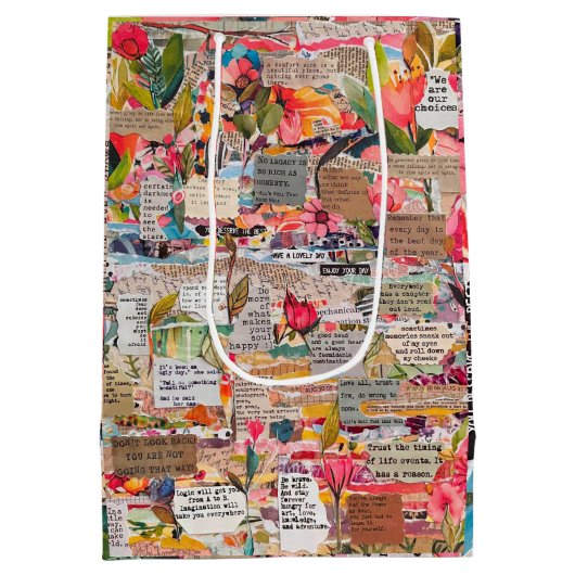 Floral Paper Collage Typografy Mixed Media Mittlere Geschenktüte (Rückseite)