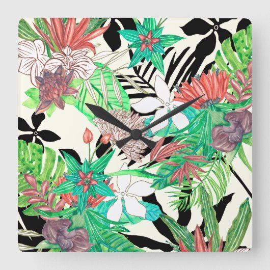 Floral Paradise II Quadratische Wanduhr (Vorderseite)