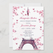 Floral Paris Eiffel Tower Baby Dusche Party Einladung (Vorderseite)