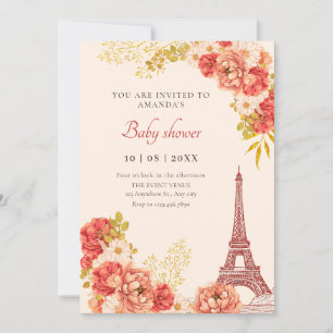 Floral Paris Eiffel Tower Babydusche Einladung