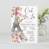 Floral Paris Eiffel Tower Bridal Dusche Einladung (Stehend Vorderseite)