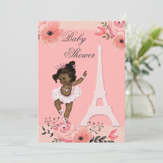 Floral Paris Eiffel Tower Ethnic Ballerina Dusche Einladung (Stehend Vorderseite)