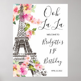 Floral Paris Eiffel Tower Geburtstag Begrüßungszei Poster