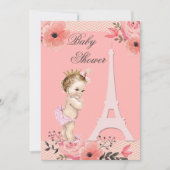 Floral Paris Eiffel Tower Princess Baby Dusche Einladung (Vorderseite)