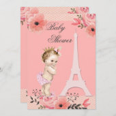 Floral Paris Eiffel Tower Princess Baby Dusche Einladung (Vorne/Hinten)