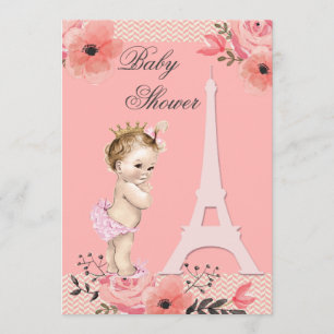 Floral Paris Eiffel Tower Princess Baby Dusche Einladung