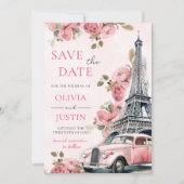 Floral Paris Eiffel Tower Save the Date Einladung (Vorderseite)