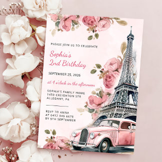 Floral Paris Eiffelturm 2. Geburtstag Party Einladung
