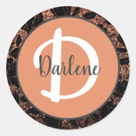 Floral Pastel Coral Peach Eleganter Mit Monogramm  Runder Aufkleber