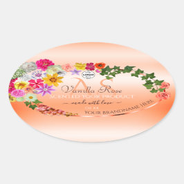 Floral Pastel Lachs Produktmarken Monogram Logo Ovaler Aufkleber