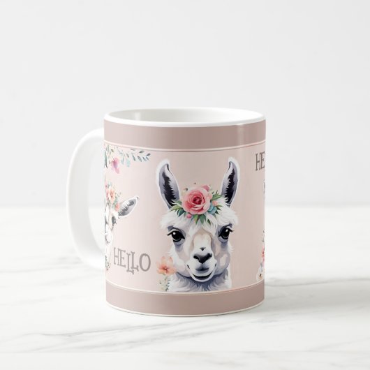 Floral Pastel Niedlich Llama Alpaca Tasse (Vorderseite Links)