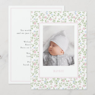 Floral Pastel Rose Baby Birth Foto Ankündigung