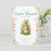 Floral Pastel Watercolor Bunny Easter Brunch Einladung (Stehend Vorderseite)