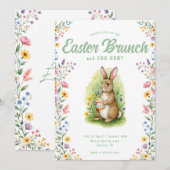 Floral Pastel Watercolor Bunny Easter Brunch Einladung (Vorne/Hinten)