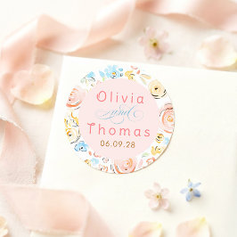 Floral Pastel Whimsical Elegant Wedding Runder Aufkleber