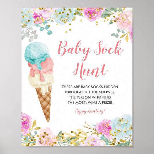 Floral Pastell Eis Baby Socke Jagd Spiel Poster (Vorne)