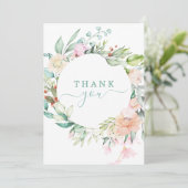 Floral Pastell Watercolor Wreath Dankeskarte (Stehend Vorderseite)