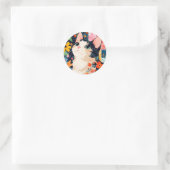 Floral Patchwork Cat Runder Aufkleber (Tasche)