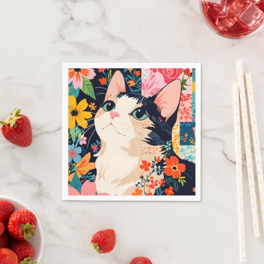 Floral Patchwork Cat Serviette (Beispiel)