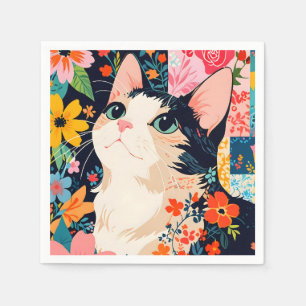 Floral Patchwork Cat Serviette