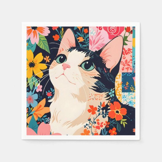 Floral Patchwork Cat Serviette (Vorderseite)