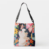 Floral Patchwork Cat Tragetaschen Mit Langen Trägern (Rückseite)