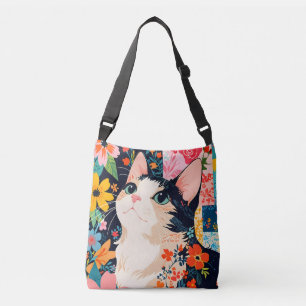 Floral Patchwork Cat Tragetaschen Mit Langen Trägern