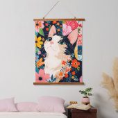 Floral Patchwork Cat Wandteppich Mit Holzrahmen (Schlafzimmer)
