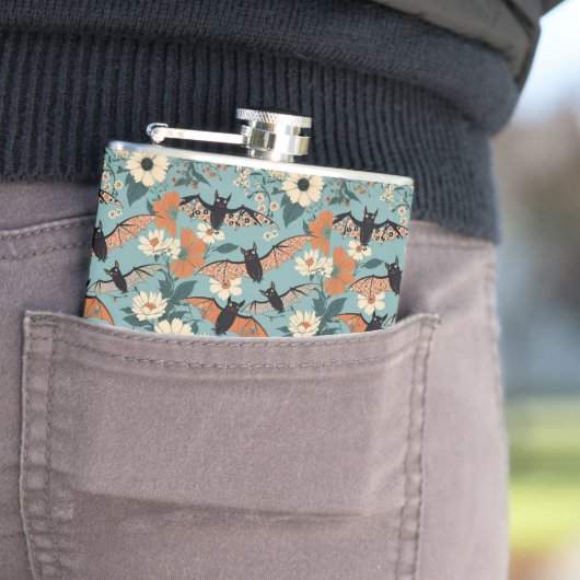 Floral Patchwork Halloween Bats & Flowers Flachmann (Beispiel)