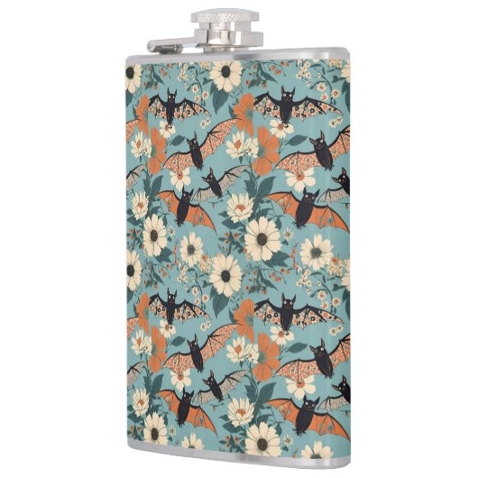 Floral Patchwork Halloween Bats & Flowers Flachmann (Links)