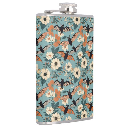 Floral Patchwork Halloween Bats & Flowers Flachmann (Rechts)