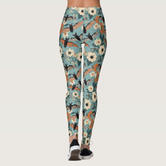Floral Patchwork Halloween Bats & Flowers Leggings (Rückseite)