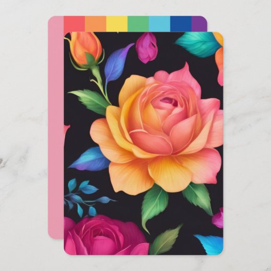 Floral Patern Rose Einladung (Vorne/Hinten)