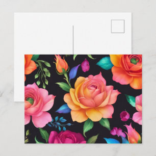 Floral Patern Rose Postkarte