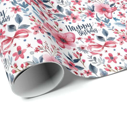 Floral Patriotic Happy Birthday Geschenk Wrapping Geschenkpapier (Rolleneckpunkt)