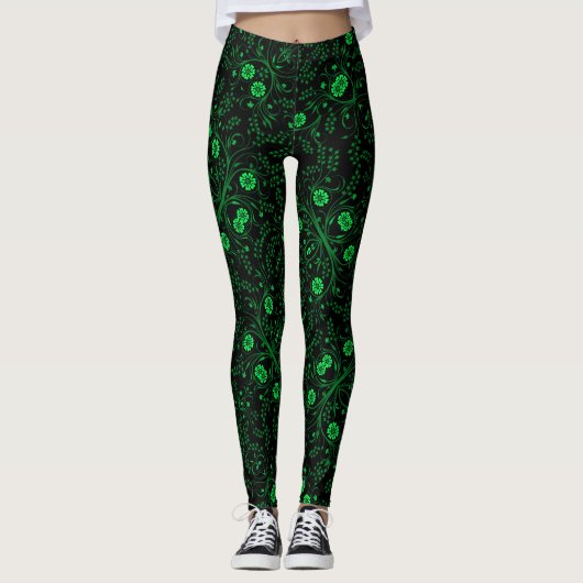 Floral pattern.01.FR.Green Black BG Leggings (Vorderseite)