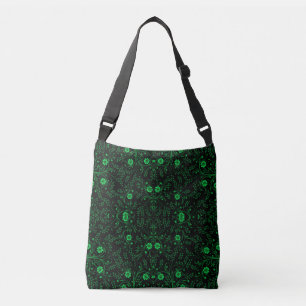 Floral pattern.01.FR.Green Black BG Tragetaschen Mit Langen Trägern