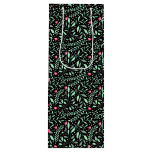 Floral pattern.05.FR.pink und Lgreen black BG Geschenktüte Für Weinflaschen