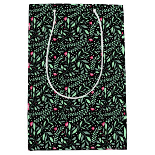 Floral pattern.05.FR.pink und Lgreen black BG Mittlere Geschenktüte